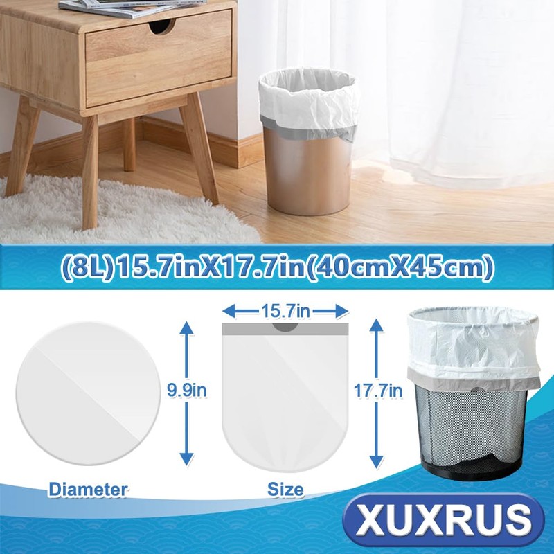 XUXRUS 8L Bin Liners with Drawstring Rubbish Bags Small Handles