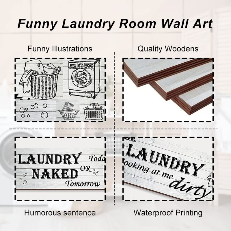 3 Pieces Laundry Room Signs, Laundry Wash Dry and Fold