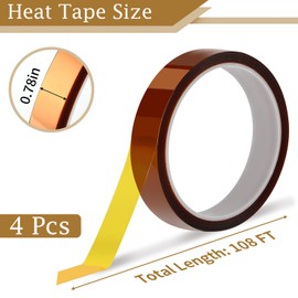 Heat Tape, 4 Rolls High Temperature Heat Resistant Tape, Adhesive Heat Tape for Sublimation, Heat Press, Electronics, Soldering, Circuit Board, 20mm x33m(108ft)