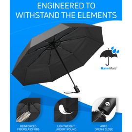 Rain-Mate Compact Travel Stick Umbrella - Pocket Portable Folding Windproof Mini Umbrella - Auto Open and Close Button and 8 Rib Reinforced Canopy