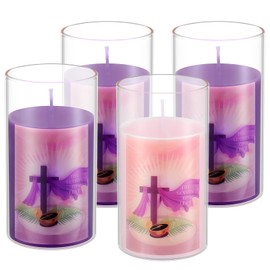 Nuanchu Set of 4 Lent Candles The Season of Lent 3 Purple 1 Pink Glass Jar Scented Votive Candles for Easter Religious Christian Devotional Church Prayer Ash Wednesday Holy Week Good Friday