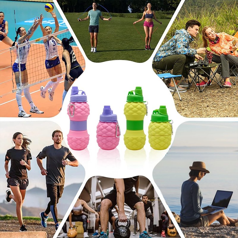 WATMHHJQ Silicone Collapsible Water Bottles, Leakproof 16oz Portable Water Bottle