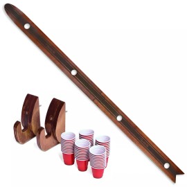 GoPong Das Shotten Ski | Rustic Wood 4 Person Drinking Ski with 50 Plastic Shot