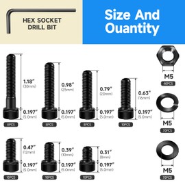 Marysino 244-Piece M5 Hex Socket Head Cap Metric Screws Assortment Kit, Black Oxided Carbon Steel, Home & Office Repairs, Marine & Industrial Environments