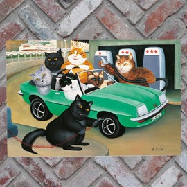 Global Designs Ruby's Wheels Cat Ceramic Tile Wall Art Picture UV Printed Artwork By Beryl Cook Wall Or Freestanding 20x30cm