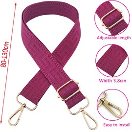 Adjustable Shoulder Strap for Bags, Rose, Bag Straps for Changing, Bag Strap Wide with Carabiner Gold, 80-130 cm Carry Strap, Bag for Women, Shoulder Strap, Handbag, 3.8 cm, 1319
