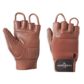 Globaleather Classic Fingerless Wheelchair Gloves - Brown (X Large) - Hardwearing, Padded Breathable Leather for Great Grip, Protection, Comfort & Durability