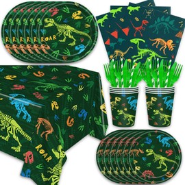 141Pcs Dinosaur Birthday Decorations Baby Shower Supplies Green Dino Birthday Plates Napkins Cups Straws Cutlery Sets Party Supplies Dinosaur Party Decorations