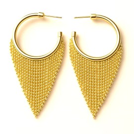 Hoop Earrings Gold Plated Pave Tassel Drop Open Hoop Earrings
