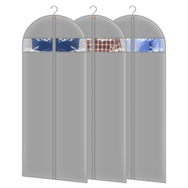 24x65 Inch Garment Bags for Hanging Clothes, 3Pcs Dress Bags for Gowns Long, Garment Bags for Travel Storage, Light Gray Hanging Garment Bag with Two Viewable Windows