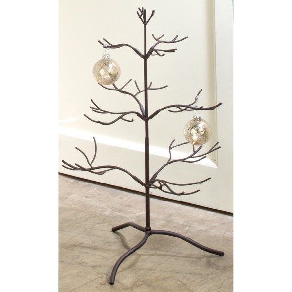 TRIPAR Mahogany Metal Ornament Display Tree and Jewelry Organizer – 25” Wire Ornament Stand and Necklace Holder Décor with 3 Tiers of Branches, Wrought Iron Christmas Tree (Brown)