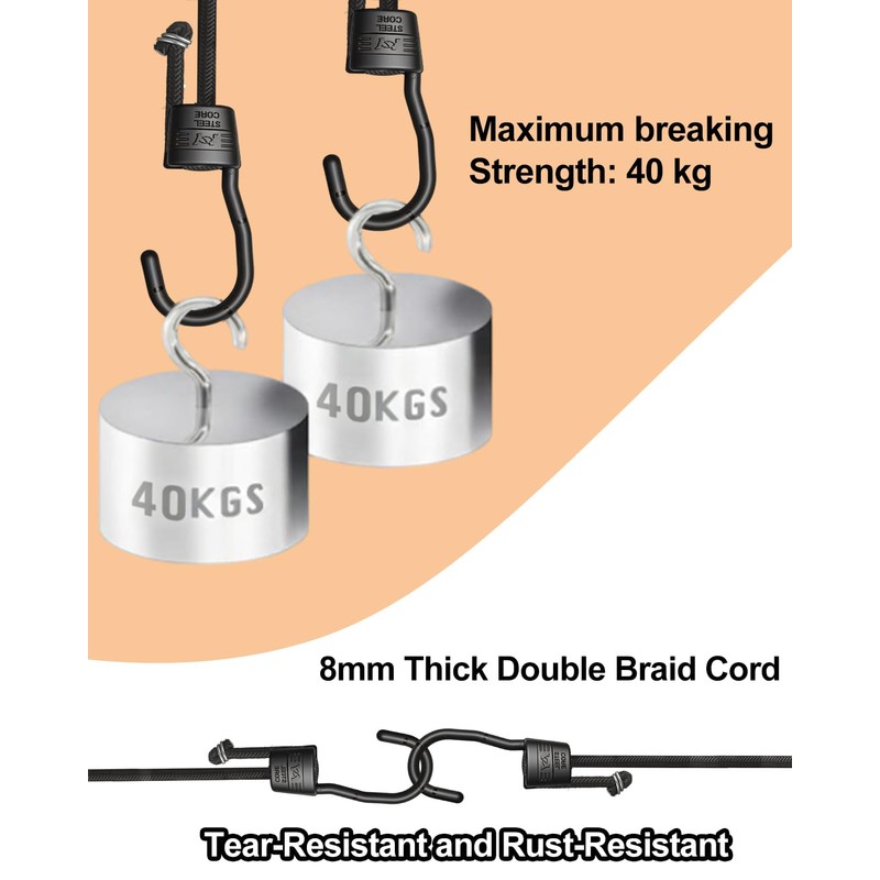 5 Pack 150cm (59 Inch) Adjustable Bungee Cords with Hooks