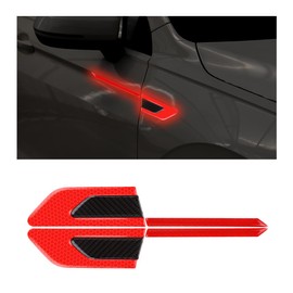 JNNJ 2 x Carbon Fibre Car Reflective Stickers, 3D High Intensity Night Vision Stickers, Reflective Car Fender Strips, Safety Warning for Car (Red)