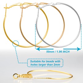 60pcs Beading Hoop Earrings Finding,FUNCYboo 50mm Round Earring Hoop Open Earring Beading Hoops for Jewelry Making DIY Crafts