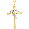 14k Two-Tone Gold Religious Cross and Heart Pendant, White Gold,