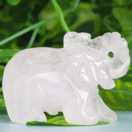 2" Clear Quartz Elephant Decor Healing Crystal Cute White Polished Natural Stone Hand-Carved Big Sculpture Statue Figurines Gemstone Energy Hippie Home Room Office Desk Decoration Gifts for Women Men