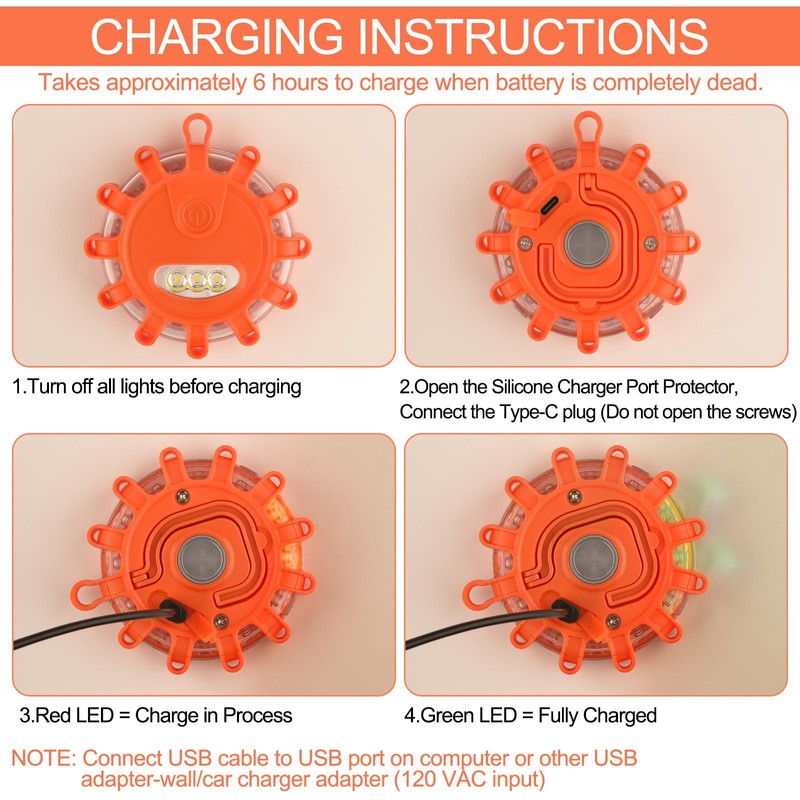 VANCLE USB-C Rechargeable LED Road Flares Roadside Emergency Light, Safety