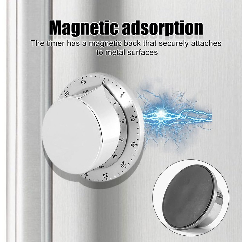 Kitchen Cooking Timers,Magnetic Adsorption Mechanical Desk Timer Stainless Steel Chassis