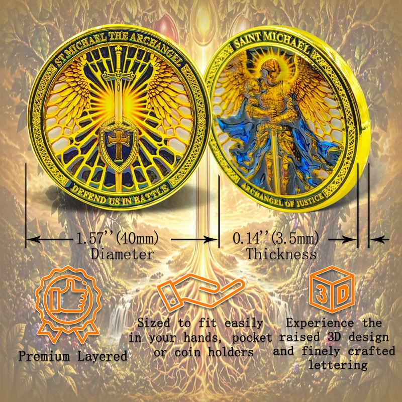 Saint Michael Archangel Challenge Coin, Christian Religious Gift Coin, Guardian