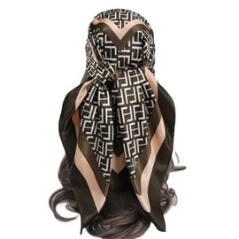 Monochrome Elegance: Women's Vacation Silk Scarf - Black and Gray F Design, Stylish Statement