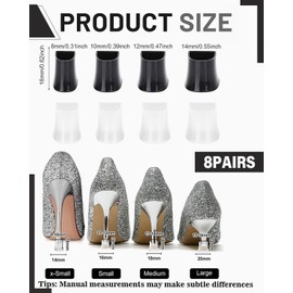 KEMUZ 8 Pairs Heel Protectors, High Heels, Rubber Covers, Heel Protectors, Sole for Shoes, 4 Sizes, Heel Protection, Replacement Inserts, Caps, Tips Protection for Grass, Wedding, Outdoor Activities