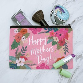 Happy Mother's Day Mom with Flowers Makeup Cosmetic Bag Organizer Pouch
