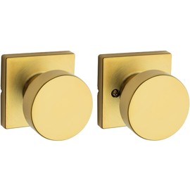 Kwikset Pismo Interior Passage Door Knob, Handle for Closet and Hallway Doors, Non-Locking Doorknob, Satin Brass, Square, Microban Protection