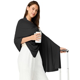 VENVSBEE UPF 50+ Travel Scarf Soft Lightweight Shawl Wraps for Women Cooling UV Protection Beach Swim Cover Up (69x32in)-02 Black