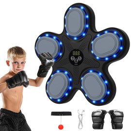 ITEFDTUTNE Music Boxing Machine with Boxing Gloves Boxing Reflex Ball, Wall Mounted Intelligent Boxing Trainer for Kid, Boxing Game Equipment Workout Punching Machine for Kid Teenagers Boys Girls Gift