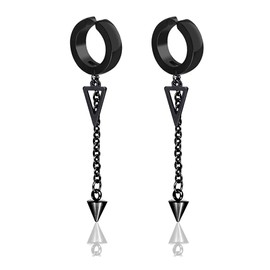 Fusamk Punk Rock Stainless Steel Triangle Ear Clip Earrings Spike Long Chain Dangle Earrings