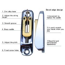 OVSAL Chrome Single String Bass Guitar Bridge with Brass Saddle Individual Fixed Bridge for 5 String Electric Bass Replacement Parts