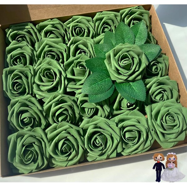 Gankar Sage Green Roses Artificial Flowers 25pcs, Sage Green Artificial
