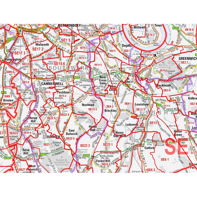 Greater London - Postcode Sector Map 8 - Wall Map