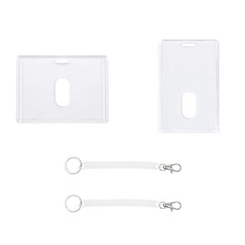 SOWAKA 2 Sets Acrylic Cards Sleeve with Spring Spiral Coil Keychain Clear Small Plastic Vertical Horizontal Protector Case Holder for ID Trading Card Bank Worker Teacher Doctor Nurse (Clear)