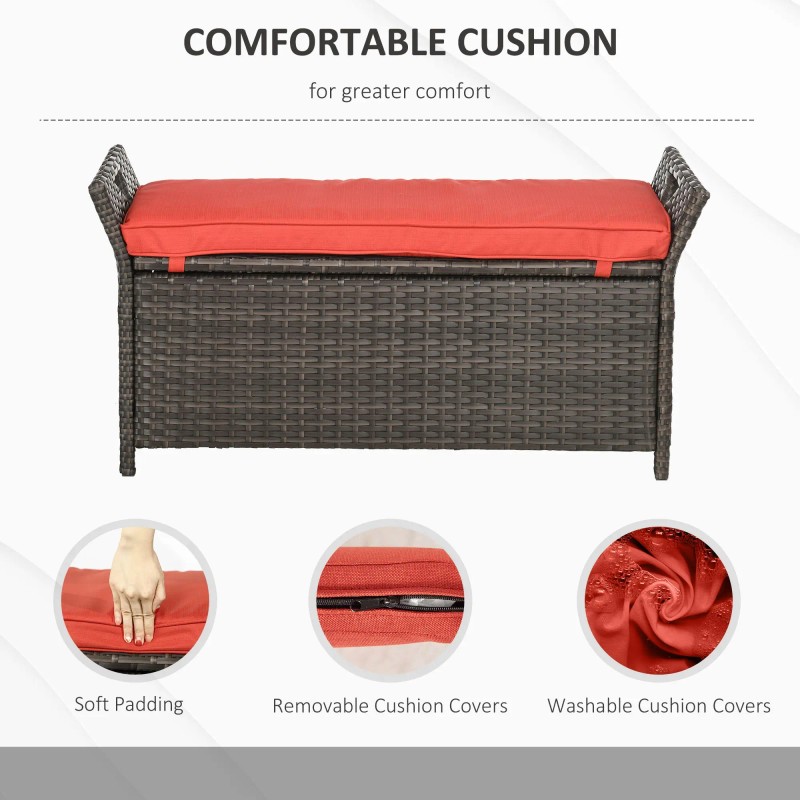 27-Gallon Outdoor PE Rattan Patio Storage Bench Red Wicker Furniture