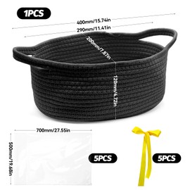 WYYFXY® Empty Gift Basket Braided with Cellophane Bags and Bow, Basket Gift Cotton Rope Baskets for Gifts, Holidays, Birthdays (Black)