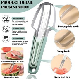 Bewinner 3-in-1 Watermelon Cutter Slicer Tool - Stainless Steel Watermelon Fruit Cutter, Quick Slicing Watermelon Fruit Fork Cutting Tool for Kitchen Gadget (Green)