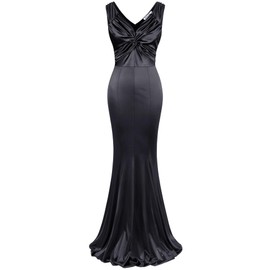 MUXXN 1950s Dresses for Women Vintage Cocktail Sleeveless V Neck Elegant Formal Wedding Guest Evening Maxi Long Dress Black S