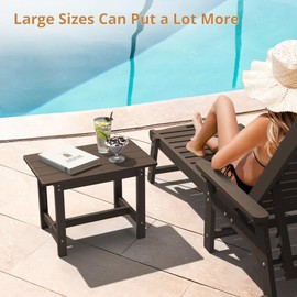 LUE BONA HDPS Large Size Outdoor Side Table, Outside End Table for Patio, Porch, Beach, Garden, Weather Resistant/Easy Maintenance/Indoor or Outdoor Use,Dark Brown