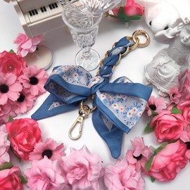 AGEN KGEN Women Bag Extender Chain Purse Strap Extenders Purse Chain Exquisite Silk Bowknot Scarf Decoration Replacement Chain for Handbags Purse Making Supplies (Blue Style)