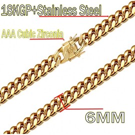 putouzip Miami Cuban Link Chain Set For Men 18K Gold Plated Stainless Steel 6mm Womens Bracelet Necklace Diamond Chains(18inch,6mm Lock Chain Set)