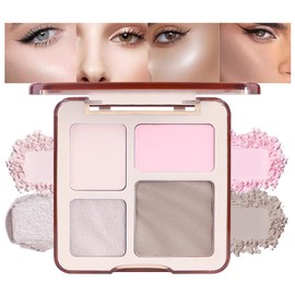 3 IN 1 Brown Nude Face Highlight Bronzer Powder Palette for Face Cheeks Contour Brightening, Buildable Matte Coverage Natural Makeup,Ultra Sculpt Nose Shadow Eyeshadow Primer 03#