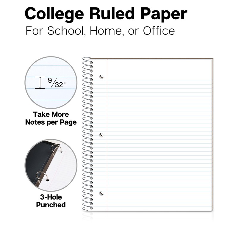 Dunwell College Ruled Spiral Notebook (Black), 1 Subject Notebook 8.5