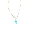 Turquoise Cross Necklace Gold Paperclip Chain Jewelry Faith Gift For