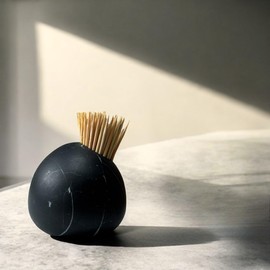 ELEMNTS Black Marble Toothpick Holder, Match Holder for Candles, Decorative Natural Stone, Modern Home Decor (Black Marble)