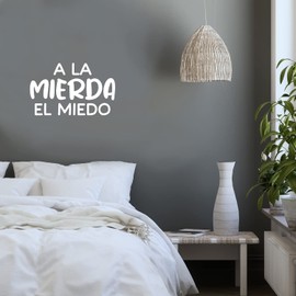 Vinyl Wall Art Decal - A La Mierda El Miedo - 15.4" x 25" - Trendy Inspirational Sarcastic Positive Mexican Spanish Quote Sticker for Office Storefront Coffee Shop Bedroom Decor (White)