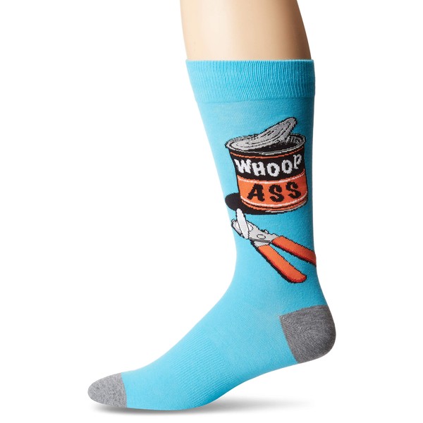 K. Bell Socks Men's Funny Jokes and Wordplay Novelty Crew Socks, Whoop Ass (Blue), Shoe Size: 6-12