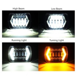 HMCYCI Pair H6054 5x7 7X6 LED Headlights Sealed High/Low DRL Beam Compatible with Ford E-100 E-150 E-250 E-350 (Bi-colour 7' square lamps). H6054 H5054 H6054LL 69822