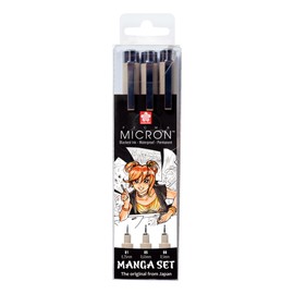 Sakura Pigma Micron fineliner set Manga Collection | 3 sizes, black (POXSDKMAN3)