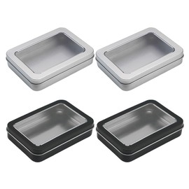 Pack of 4 Metal Boxes with Lids, Storage Boxes with Transparent Lid, Small Tins with Lids, Storage Boxes for Items, Rectangular Metal Boxes